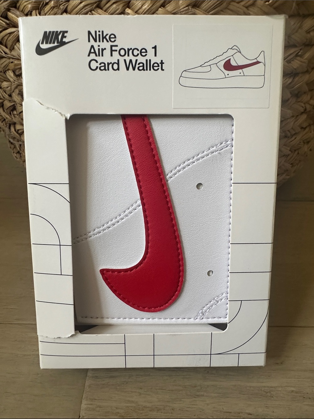 Nike Card Wallet in White with Red Swoosh
